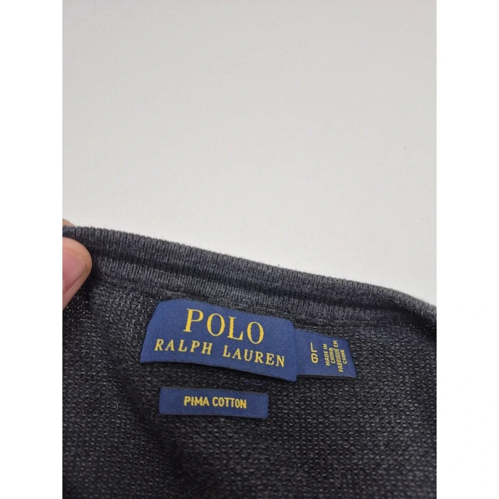 Polo Ralph Lauren Sweater Mens Large Gray Pima Cotton Crewneck Knit Pullover